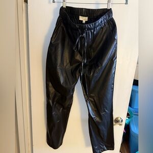Black Faux Leather Jogger Pants